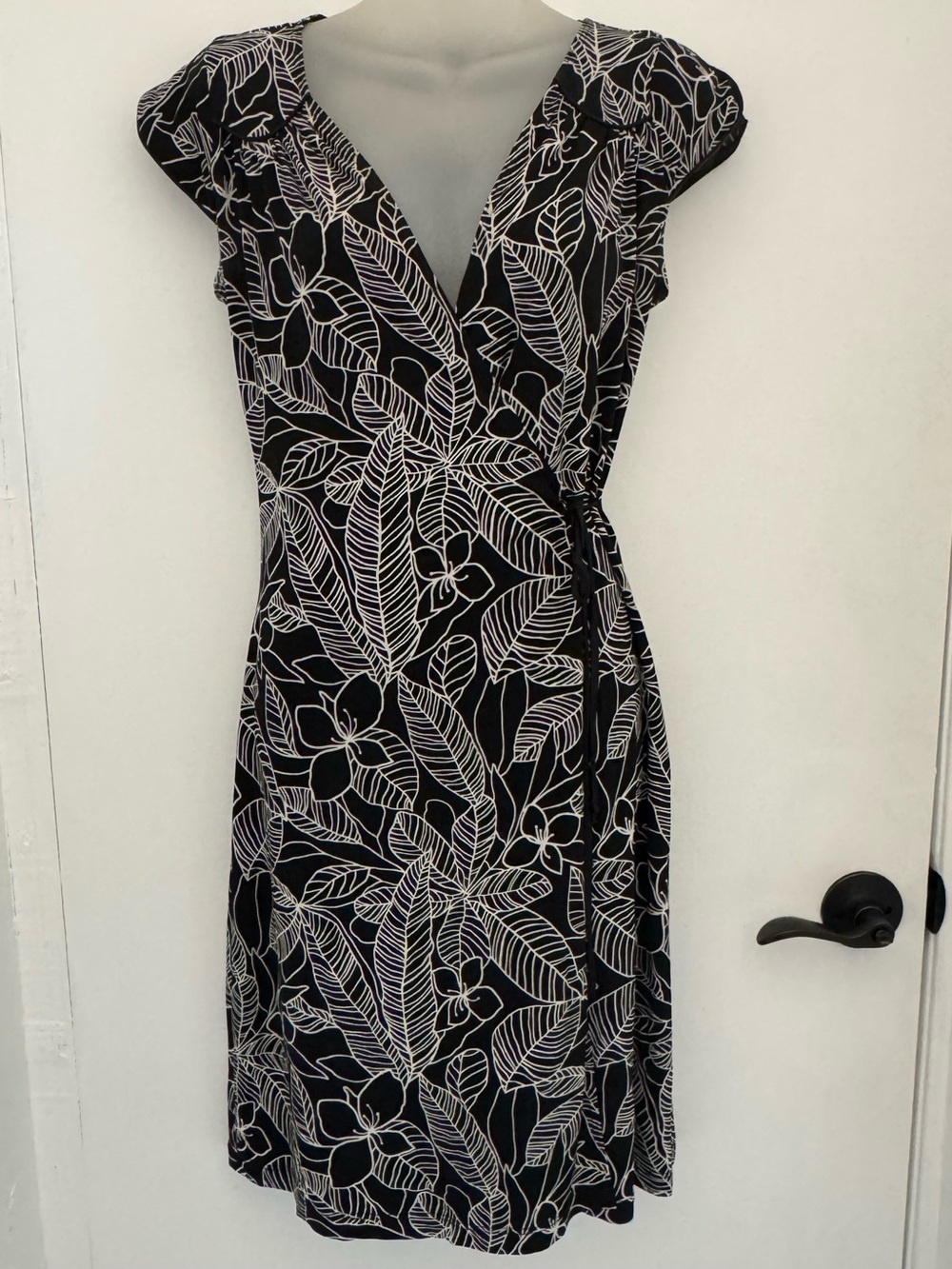 My Michelle Black Midi Dress with White Leaf Print retro travel, business casual
